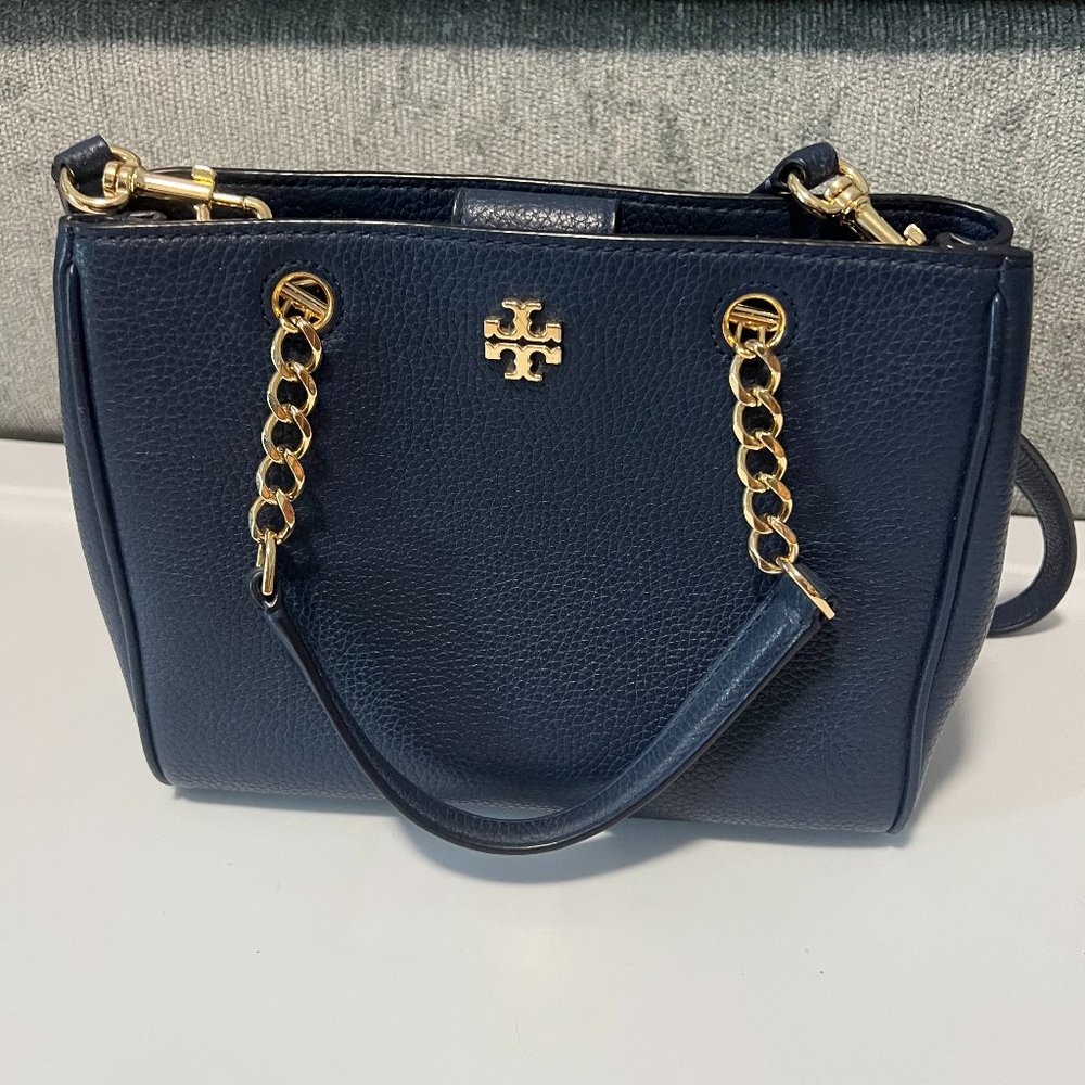 Tory Burch Carter Small Tote / Crossbody in Royal Navy Pebbled Leather